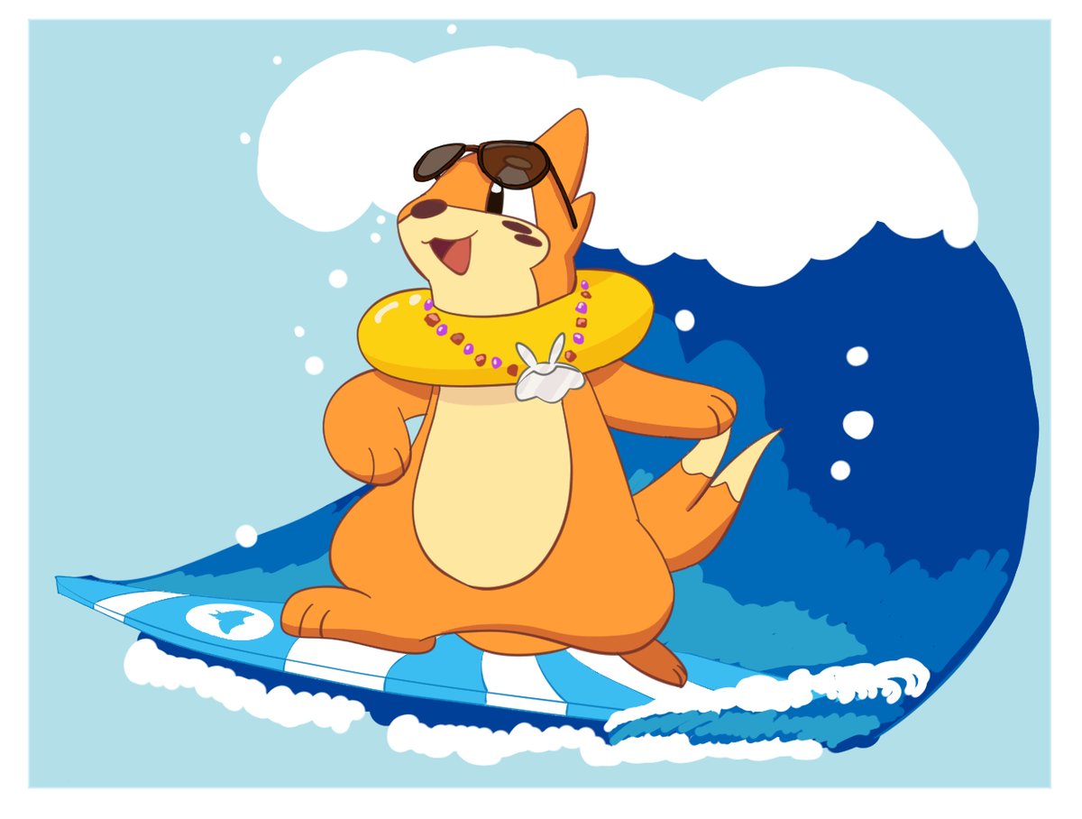 surfboard pokemon (creature) no humans sunglasses solo open mouth waves  illustration images