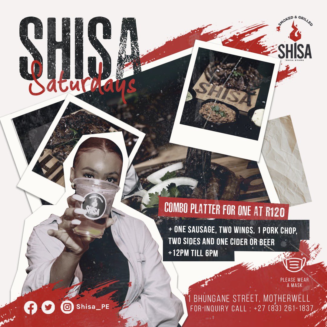 Si ON namhlanje 🔥

Don’t miss out on our combo for one special from 12pm till 6pm 🕧 

📍1 Bhungane Street, Motherwell 

#SHISA🔥