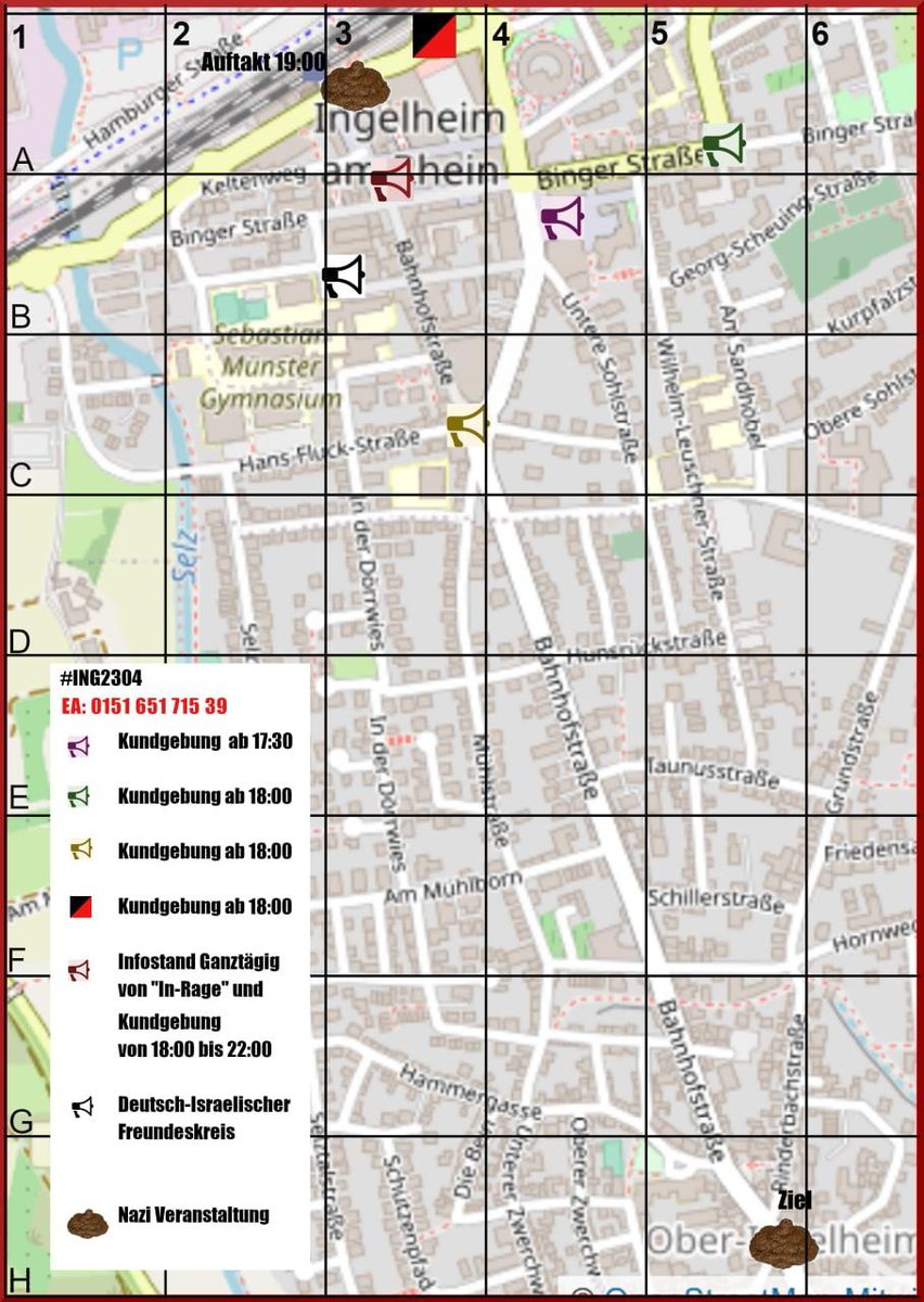 klimaaantifa's tweet photo. Nochmal die wichtigsten Infos für #ING2304 #Ingelheim, inklusive Demokarte!

- Ab 18:00 Veranstaltungen im Innestadtbereich
- EA: 015165171539
- Zuganreise MZ HBF Treffpunkt: 17:15
- Bingen Zugabfahrt ab 17:29/18:29 (Stadt)

Folgt @InfotickerW !!!

#Rheinhessen
#Nazifrei
#Antifa https://t.co/ITAyZm4H9S