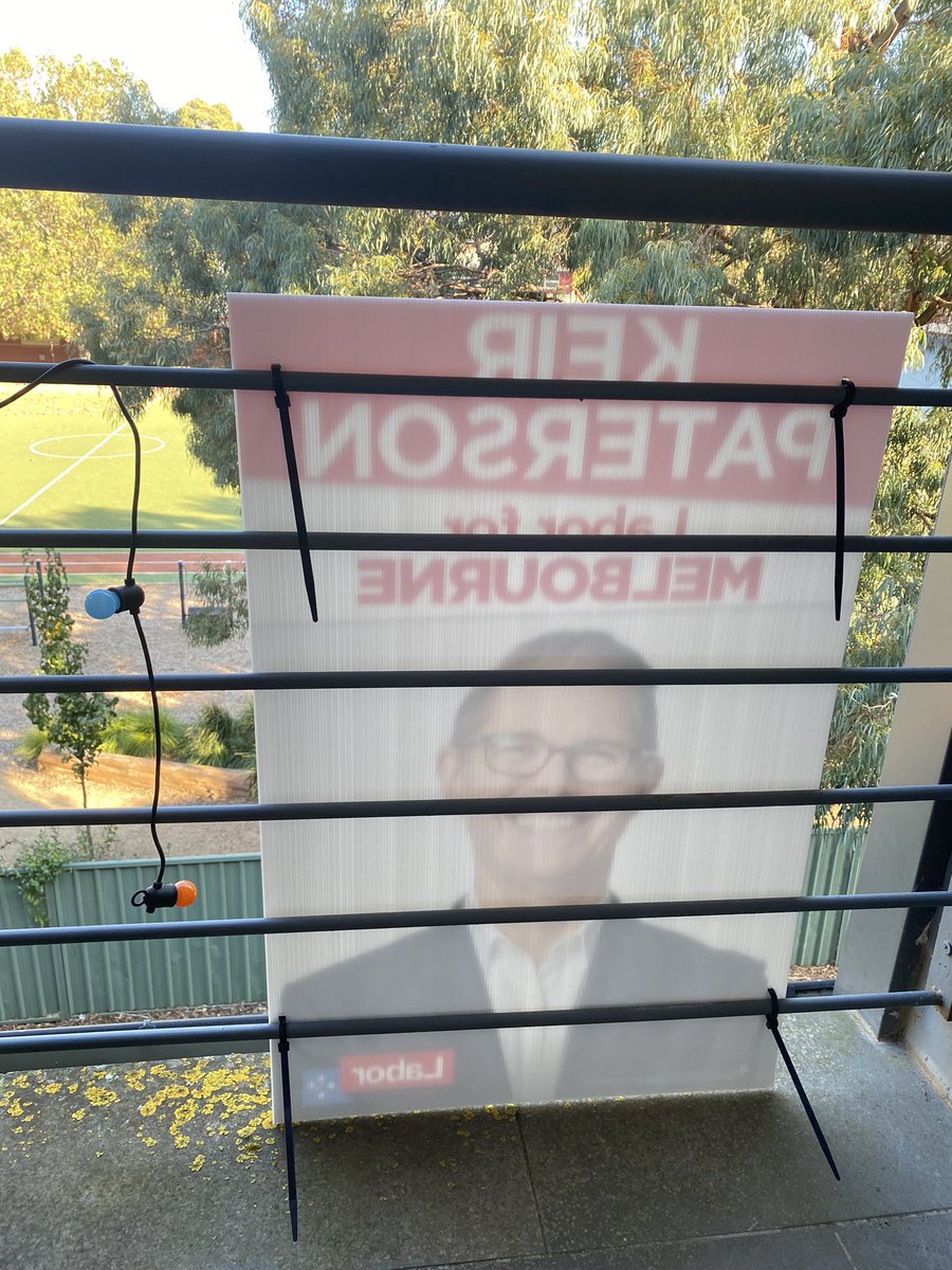 thehistoriann's tweet photo. My husband is still a member of the party and has covered our balcony in corflutes. #truebeliver https://t.co/amVoc8Zet6