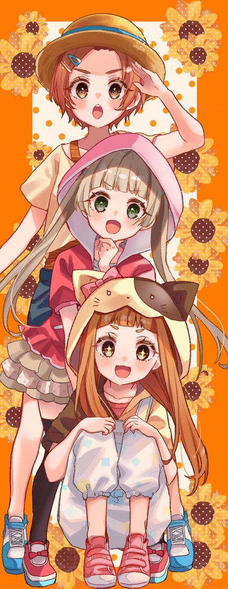 ichihara nina ,ryuzaki kaoru multiple girls hair ornament hood long hair hat skirt 3girls  illustration images