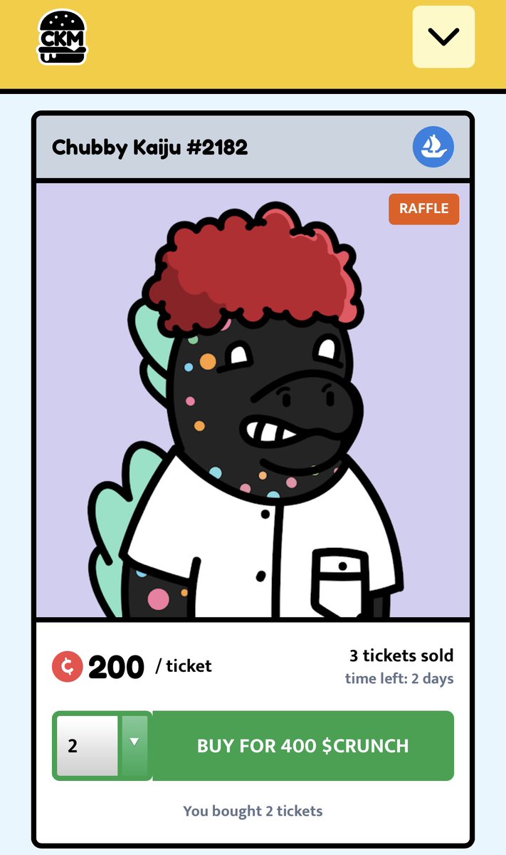 I just claimed circa 7K $Crunch on the @ChubbyKaijuDAO Marketplace 💰 

Why?
- I bought X2 Raffle Tickets to all the Gen 1 CKD Raffles 🔥
- I need MORE WL Spot’s 🔥
- I am SO Bullish on what is to come 🔥

What other functions of the CKD MP do you want to see? 👇