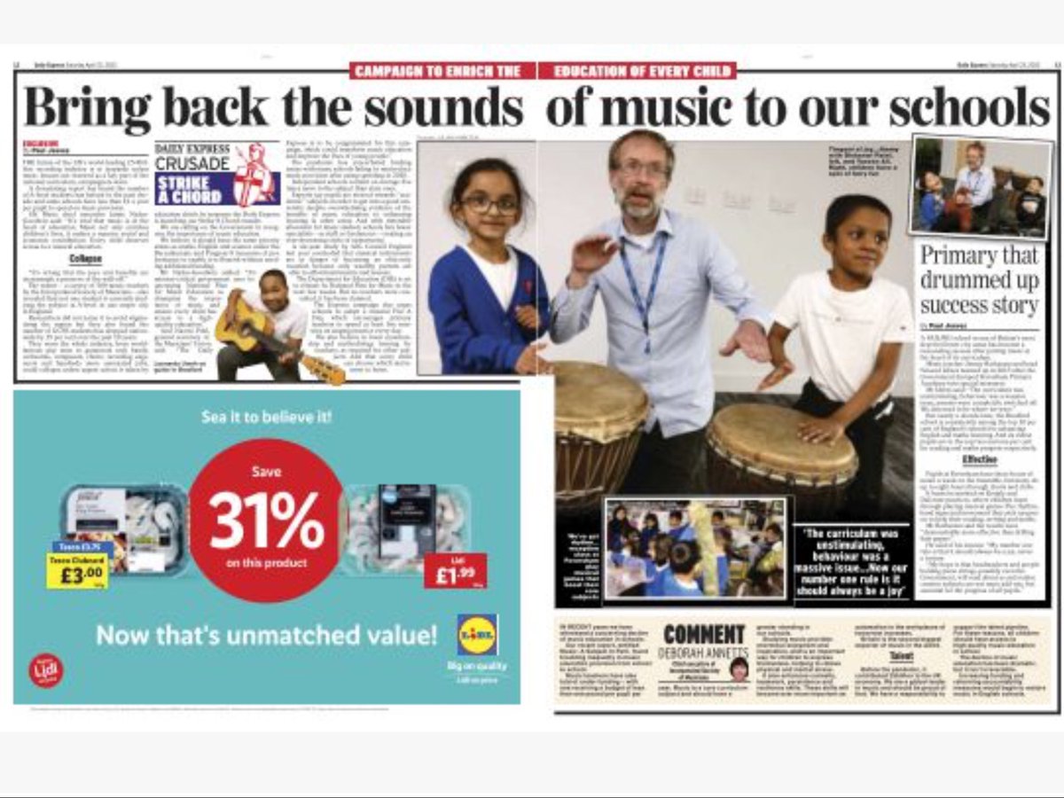 Paul Jeeves (@pjeevesie) on Twitter photo Today the <a href="/Daily_Express/">Daily Express</a> launches its #StrikeAChord campaign to revive music education in schools & safeguard the perilous future of the £5.8bn industry.
Shock figures show number of A-Level students has dropped by 50% in past decade & GCSE numbers by 19%. Today the <a href="/Daily_Express/">Daily Express</a> launches its #StrikeAChord campaign to revive music education in schools & safeguard the perilous future of the £5.8bn industry.
Shock figures show number of A-Level students has dropped by 50% in past decade & GCSE numbers by 19%.