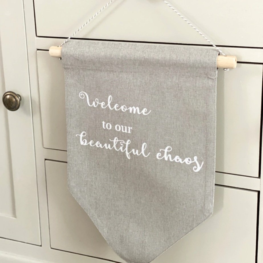 Add a little character to your kitchen, hallway, nursery with this lovely fabric hanging sign. #womeninbiz #MHHSBD #giftideas #parenting #shopsmall shop at lovebeinghome.co.uk