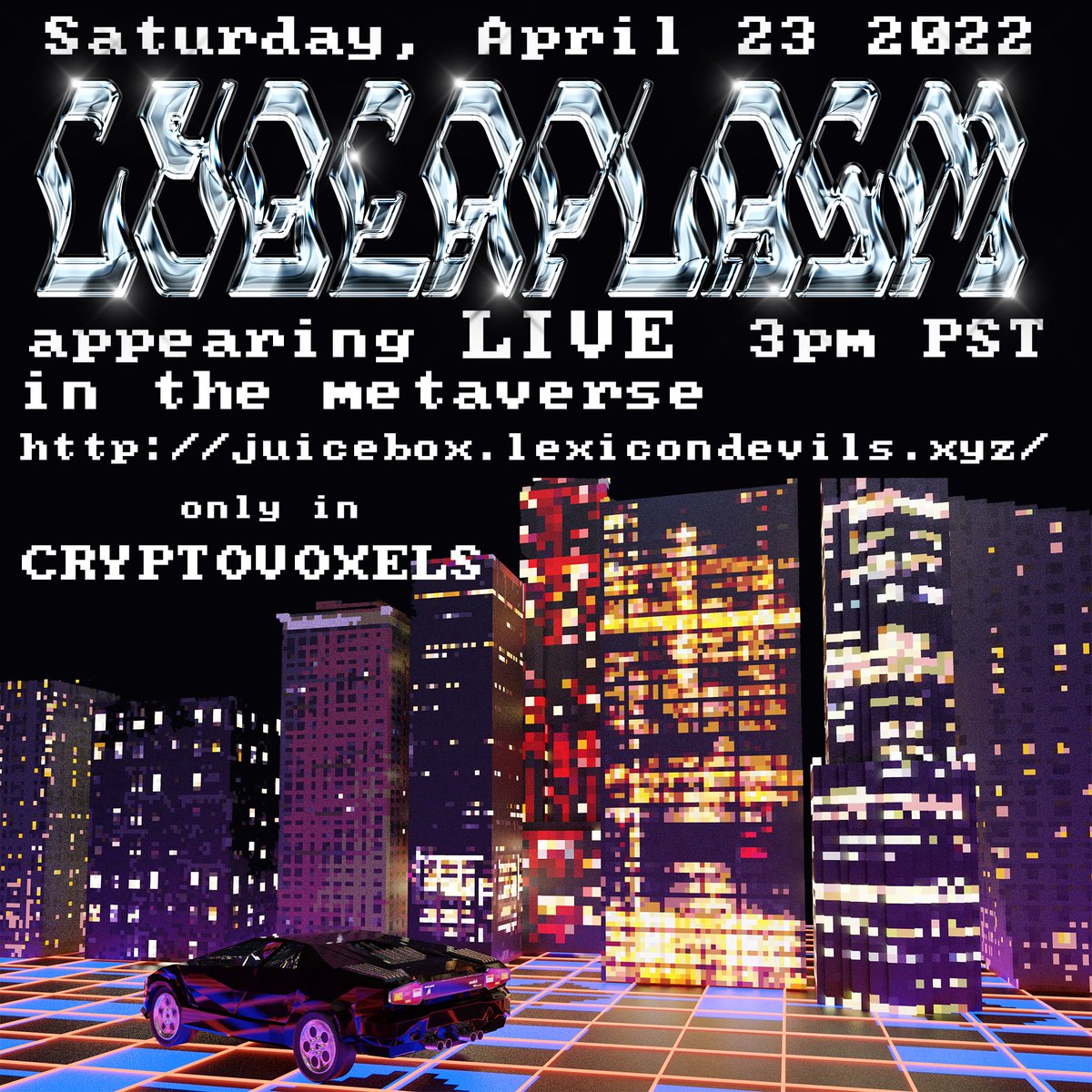 3PM PST in CV! one of my fave current punk bands CYBERPLASM is playing live! juicebox.lexicondevils.xyz ! flyer by me :-)