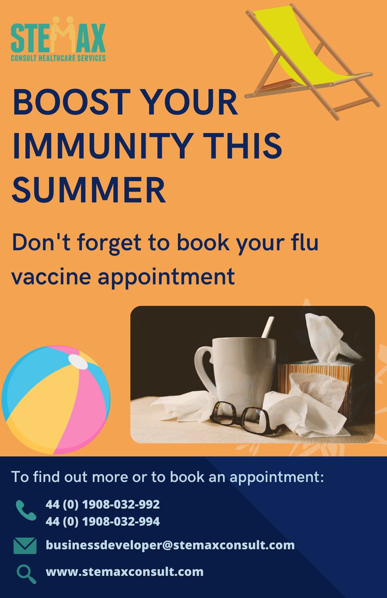 stemaxconsult's tweet photo. The sun is on it's way! Make sure you're safe to treat yourself and your family to a holiday free from worry. Whether you're travelling or staying in the garden
Let Stemax boost your immunity this summer!
#Summer2022 #stemaxconsult #healthcare #vacation #MiltonKeynes #vaccination https://t.co/LY4bmwBibr