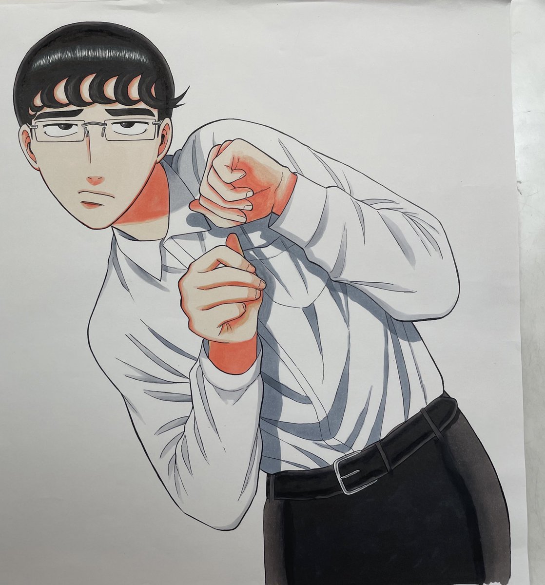 1巻カバーの下書きからカラーが出来るまでです。色塗りはコピックです。このあとスキャンしてデータを取り込んで、色味の調節とはみ出たところとかを修正して完成です。
#白山と三田さん 