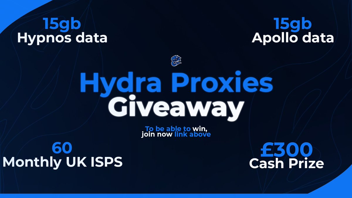🎉 Hydra Proxies Giveaway 🎉

We are currently running our biggest giveaway yet, join the discord server below to get involved!

discord.gg/nREEJRGj99