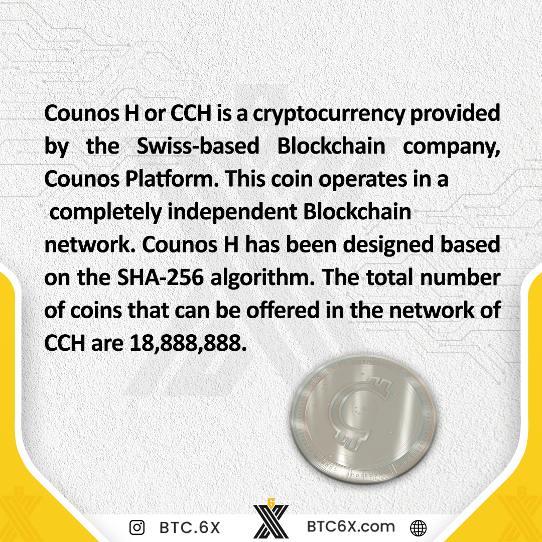 PurcowExchange's tweet photo. BUY COUNOS H AT BTC6X.
#CounosH or CH is a #cryptocurrency provided
by the Swiss-based Blockchain company,
Counos Platform. This coin operates in a completely independent Blockchain
network. Counos H has been designed based on the 
SHA-256 algorithm. https://t.co/UsKr0XrC7Z