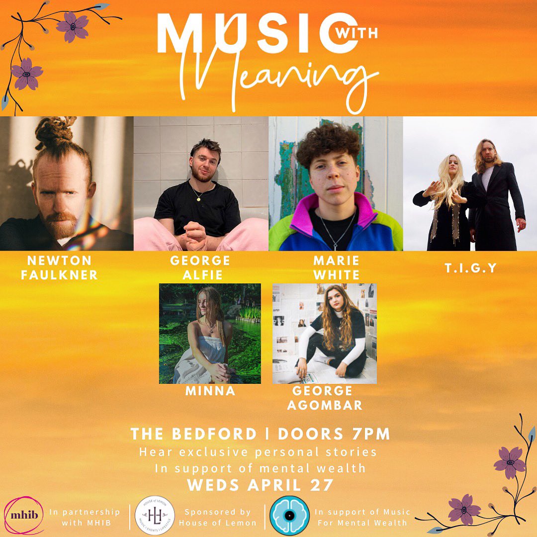 Music for Mental Wealth (@mmwealth) on Twitter photo Join us Weds for an intimate night of music & storytelling in aid of #mentalhealth
⭐️ <a href="/NewtonFaulkner/">Newton Faulkner</a>
⭐️ <a href="/MarieWhiteMusic/">Marie White</a>
⭐️ <a href="/GeorgeAgombar/">George Agombar</a>
⭐️ <a href="/MINNAMUSIC_/">MINNA</a>
⭐️<a href="/GeorgeAlfie5/">GeorgeAlfie</a>
Hosted by <a href="/tonymoore1/">Tony Moore</a> & <a href="/Laura_Westcott/">Laura Westcott</a>
Sponsored by <a href="/HouseofLemon/">House of Lemon</a>
For info bit.ly/3jwY3u6 Join us Weds for an intimate night of music & storytelling in aid of #mentalhealth
⭐️ <a href="/NewtonFaulkner/">Newton Faulkner</a>
⭐️ <a href="/MarieWhiteMusic/">Marie White</a>
⭐️ <a href="/GeorgeAgombar/">George Agombar</a>
⭐️ <a href="/MINNAMUSIC_/">MINNA</a>
⭐️<a href="/GeorgeAlfie5/">GeorgeAlfie</a>
Hosted by <a href="/tonymoore1/">Tony Moore</a> & <a href="/Laura_Westcott/">Laura Westcott</a>
Sponsored by <a href="/HouseofLemon/">House of Lemon</a>
For info bit.ly/3jwY3u6