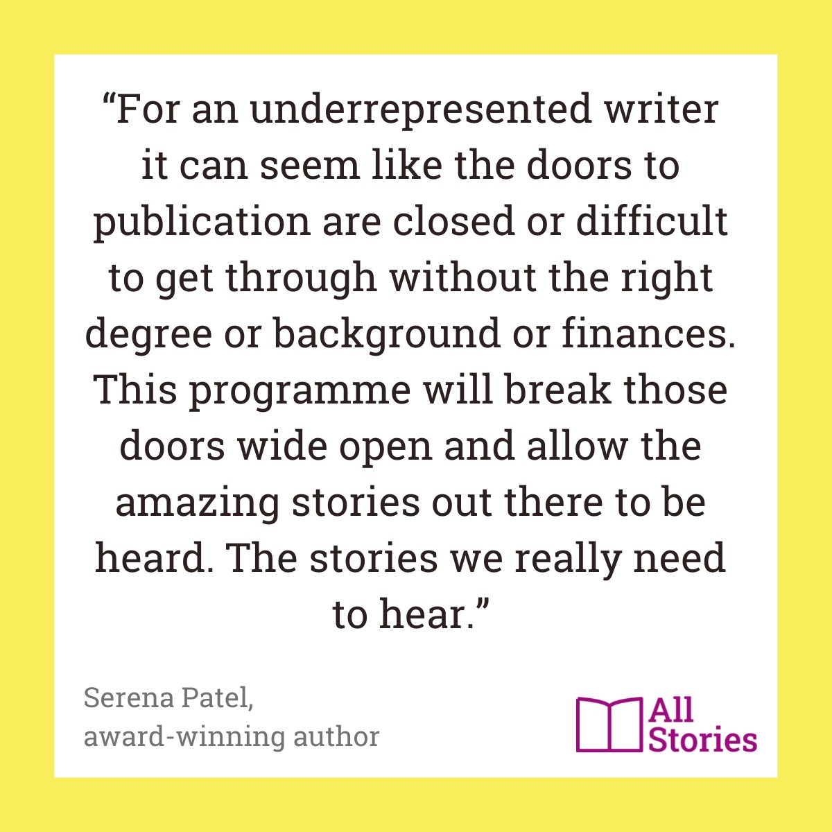 AllStoriesWrite's tweet photo. "This programme will allow the amazing stories out there to be heard." @SerenaKPatel, award-winning author.
#AllStories #allstorieswrite #representation #inclusion #diversity #kidlit #writing #writerscommunity #mentorship #outreach https://t.co/1a360nKWdk