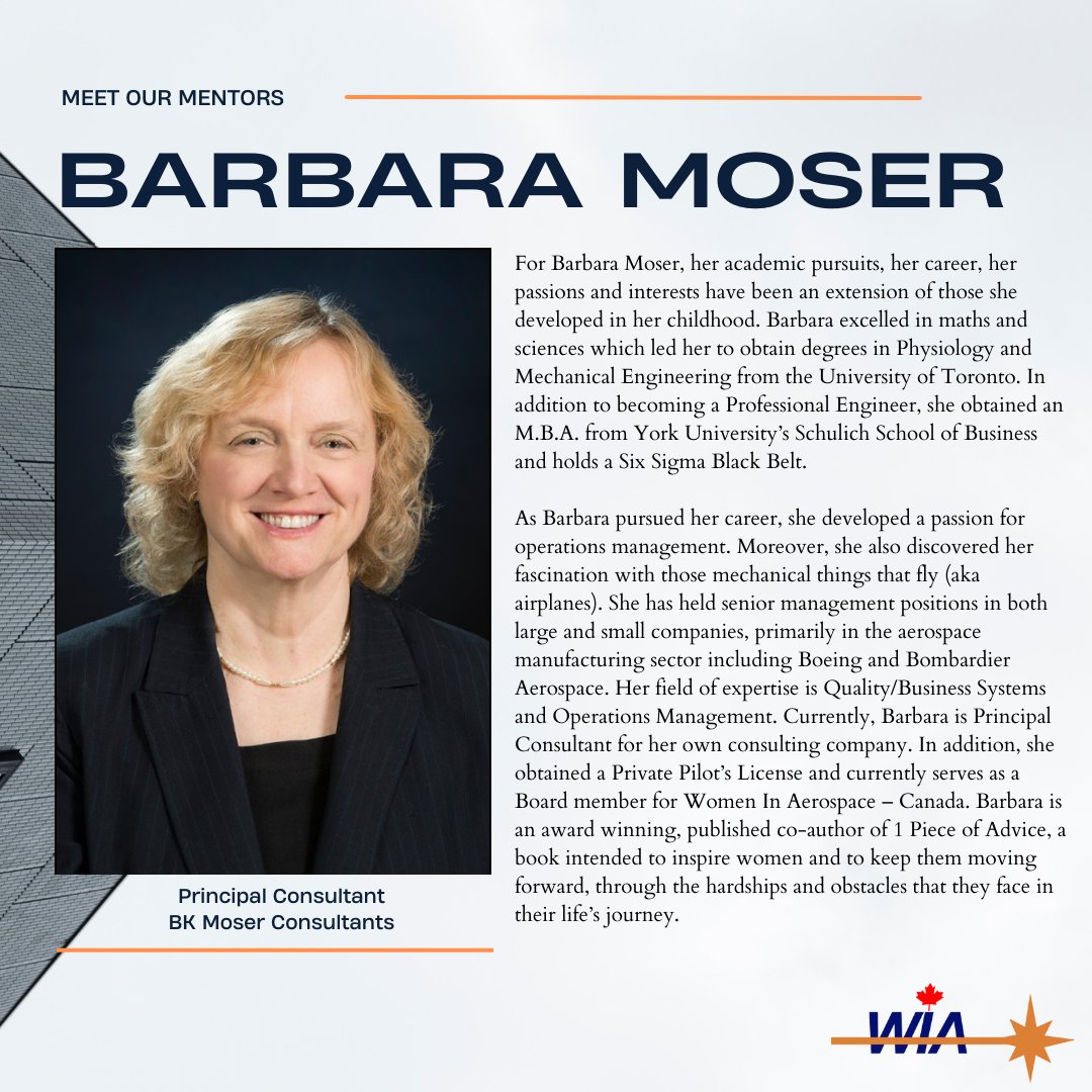 We're excited to have Barbara Moser as one of #mentors for our #MentoringProgram. Barbara is one of our Board Members and she is the Principal Consultant at BK Moser Consultants! Learn more!