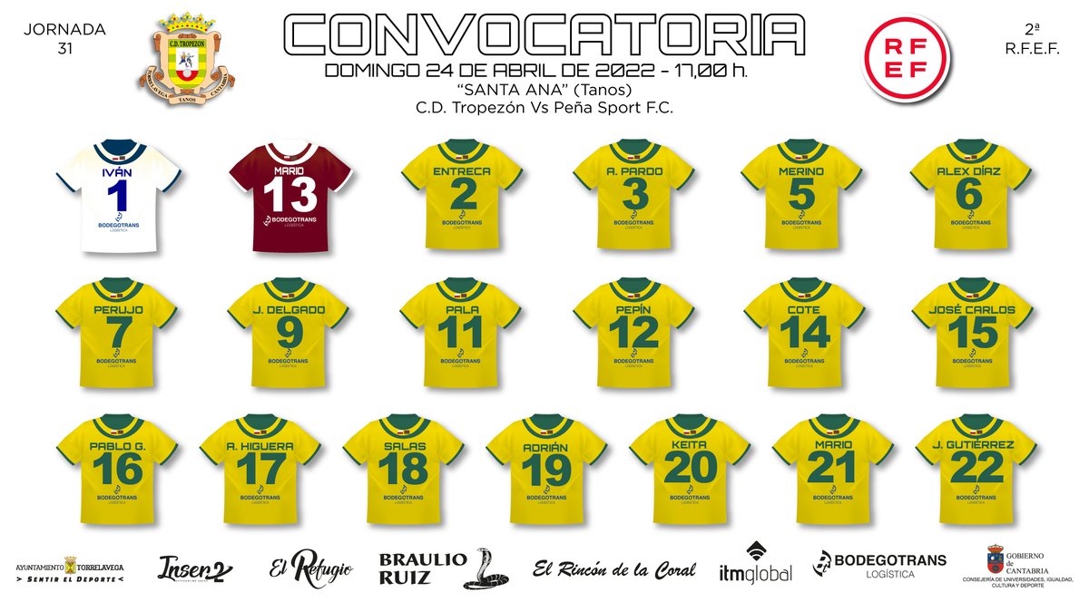 cdtropezon's tweet photo. Convocatoria para la Jornada 31 de Liga de 2ª RFEF.
Santa Ana (Tanos).
Domingo 24 de abril de 2022 - 17:00 h
C.D. Tropezón Vs Peña Sport F.C. https://t.co/23NwuC78Ob