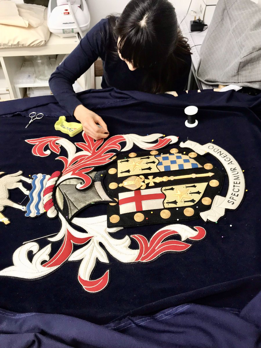 HawthorneHeaney's tweet photo. Not all embroidered crests are small enough to fit on your sleeve. This large scale embroidered piece shows how we can achieve the same delicate, intricate finish on much bigger pieces too! #handembroidery #embroideredcrest #embroideredwallhanging #bespokecrestembroidery https://t.co/7xhs6CUXRO