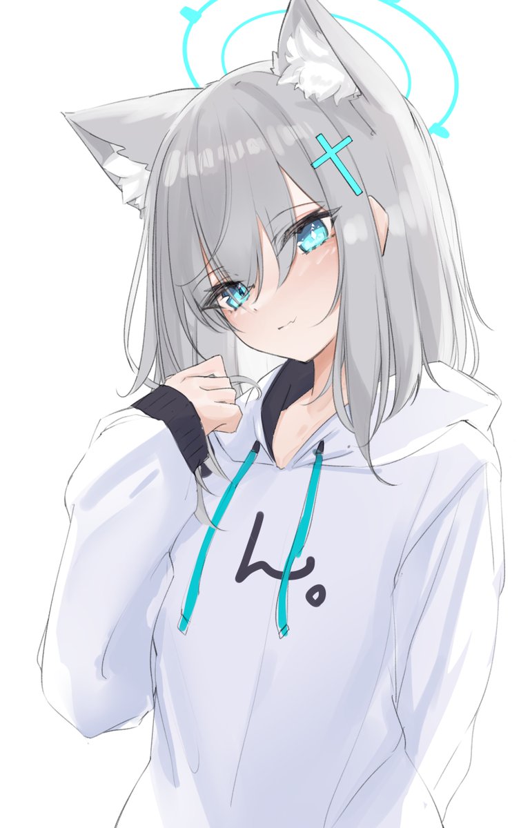 shiroko (blue archive) 1girl animal ears solo halo mismatched pupils hoodie hood  illustration images