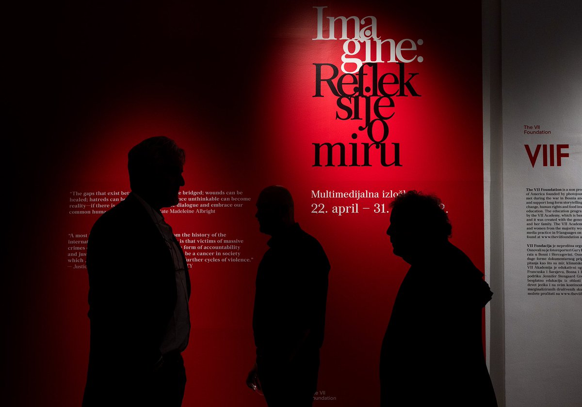 vii_foundation's tweet photo. @ronhaviv @garyknightvii and @ziyahgafic in the shadows at Imagine exhibition opening in #Sarajevo #reflectionsonpeace #ImagineBook @VIIAcademy @zemaljskimuzej photo by Judit Ruprech https://t.co/SYKUaBByAq