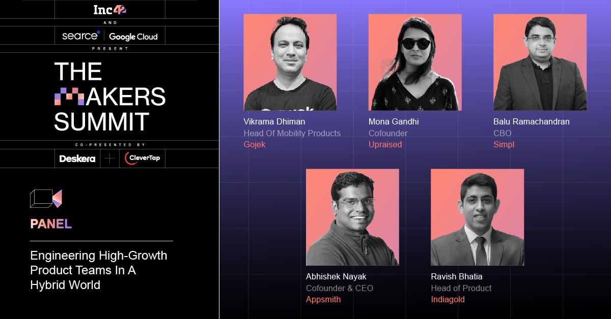 Inc42's tweet photo. Catch this stellar panel LIVE at #TheMakersSummit:
@vikramadhiman of @gojektech
@monagandhi of @getupraised
Balu Ramachandran of @getsimpl
@abhishek_n of @theappsmith
@RavBhatia of @indiagoldco
Join now here: https://t.co/nu2QpwpktJ
#TMS2022 https://t.co/mSdi4lPG0J