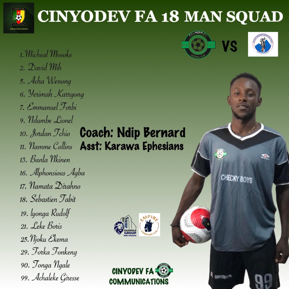 cinyodev_fa's tweet photo. The management have put their trust in this 18 to bring us our first win of the campaign when we tackle Catholic University SA in match day 3 of the South West Regional League. 
#Checkyboys https://t.co/Djw5sDxcfe