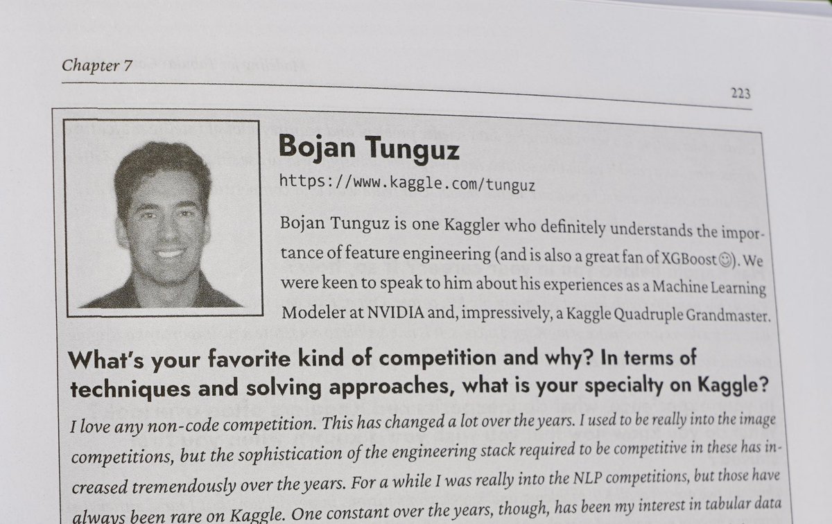 tunguz's tweet image. So excited to get my copy of The Kaggle Book! It’s been an honor to be featured in this amazing book on competative machine learning and data science on @Kaggle platform.

amzn.to/3OxdwsA

 #machinelearning #datascience #kaggle #artificialintelliegence #ml #ds #ai 1/3