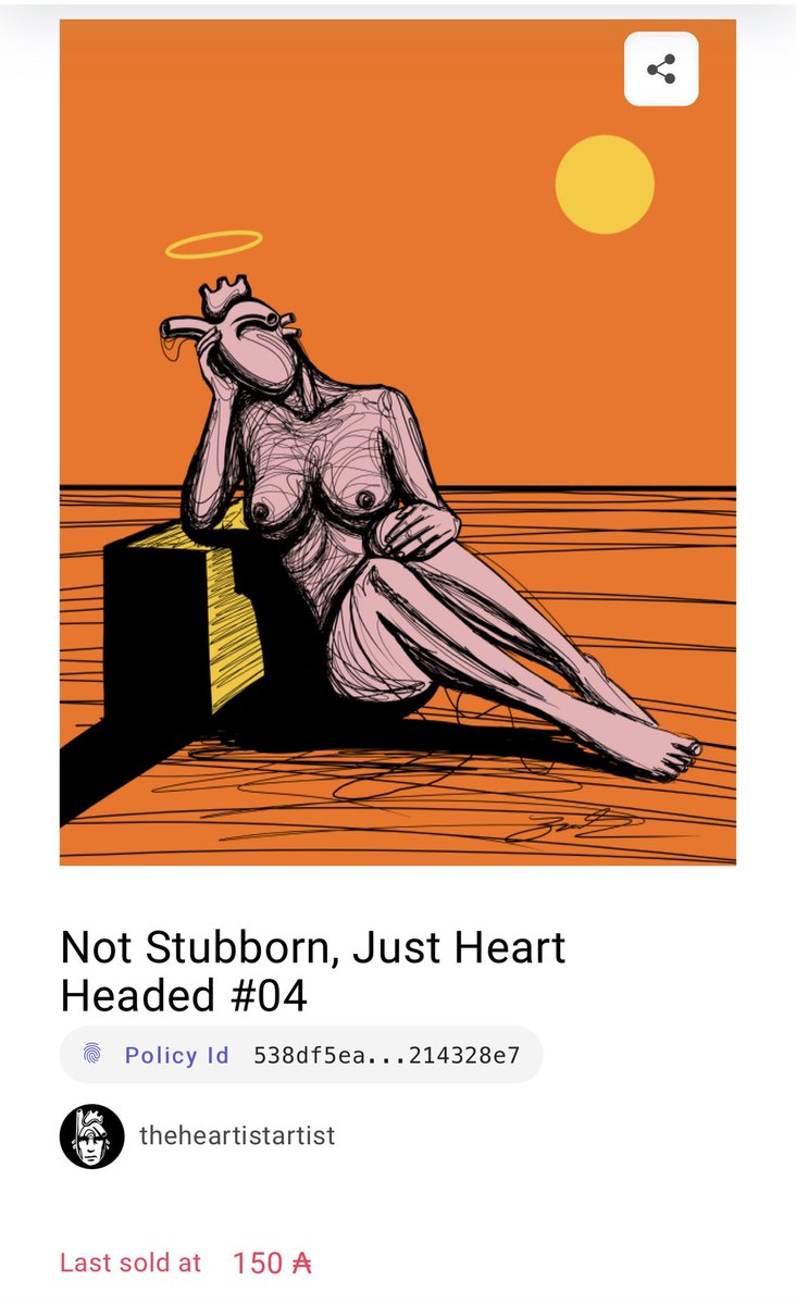 theheartheads's tweet photo. Two editions of “Not Stubborn, Just Heart Headed“ has been sold! Thank you to my two anonymous buyers!🫀 

That leaves 4 of 7 left! I’m awestruck and heartfelt. #HeartHeaded #Cardano #CNFT https://t.co/bvqKSPxlXE
