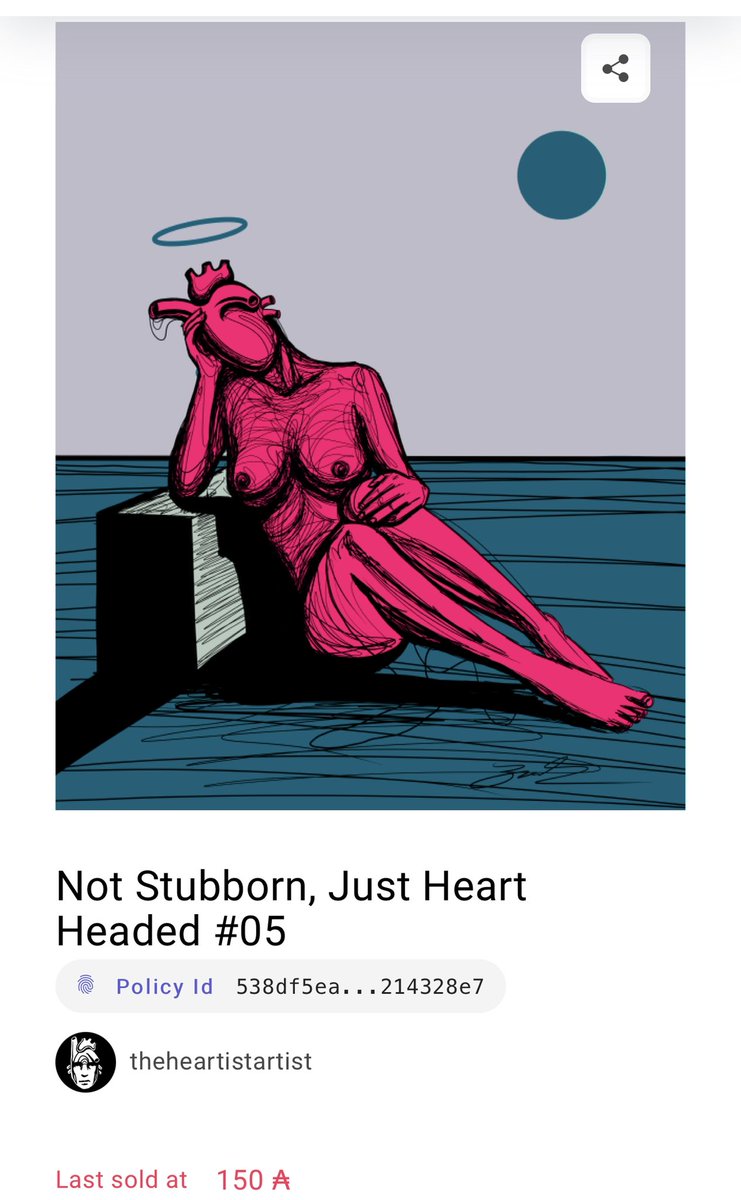 theheartheads's tweet photo. Two editions of “Not Stubborn, Just Heart Headed“ has been sold! Thank you to my two anonymous buyers!🫀 

That leaves 4 of 7 left! I’m awestruck and heartfelt. #HeartHeaded #Cardano #CNFT https://t.co/bvqKSPxlXE