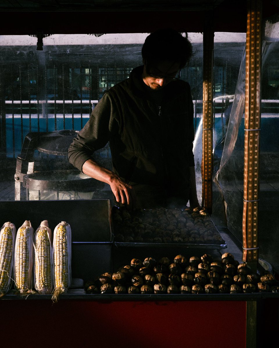 Street food vendor at golden hour.