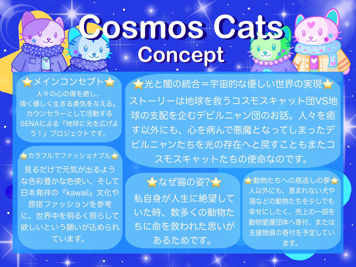 senauniverse83's tweet photo. 【MY NFT COLLECTIONS】
🪐Cosmos Cats😺
https://t.co/yEDsw9ewdx
⭐️Cosmostar Girl👩🏼
https://t.co/tO5iNktOoh
Please look for new updates!
#NFT #NFTs #NFTCommunity #NFTCollection #cosmoscat #cosmostargirl https://t.co/N3s8ke2PHh