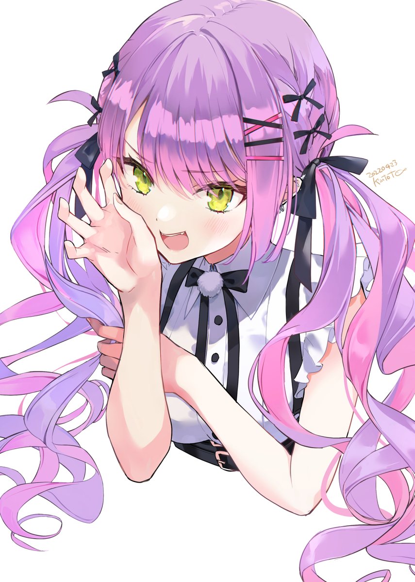 tokoyami towa 1girl solo green eyes long hair twintails purple hair hair ornament  illustration images