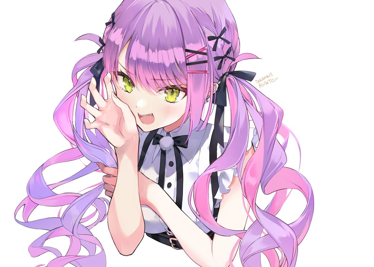 tokoyami towa 1girl solo green eyes long hair purple hair twintails hair ornament  illustration images
