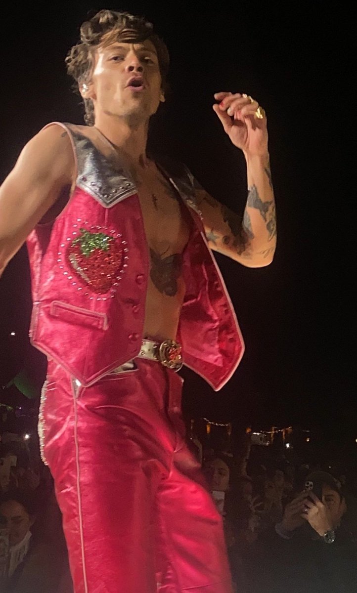 Kiii_i5's tweet photo. Did Harry really have his initials on his ass and sing "I will survive" and "Medicine" 
#HarryStyles are you trying to kill us?!? #Coachella https://t.co/gLCTDF02dZ