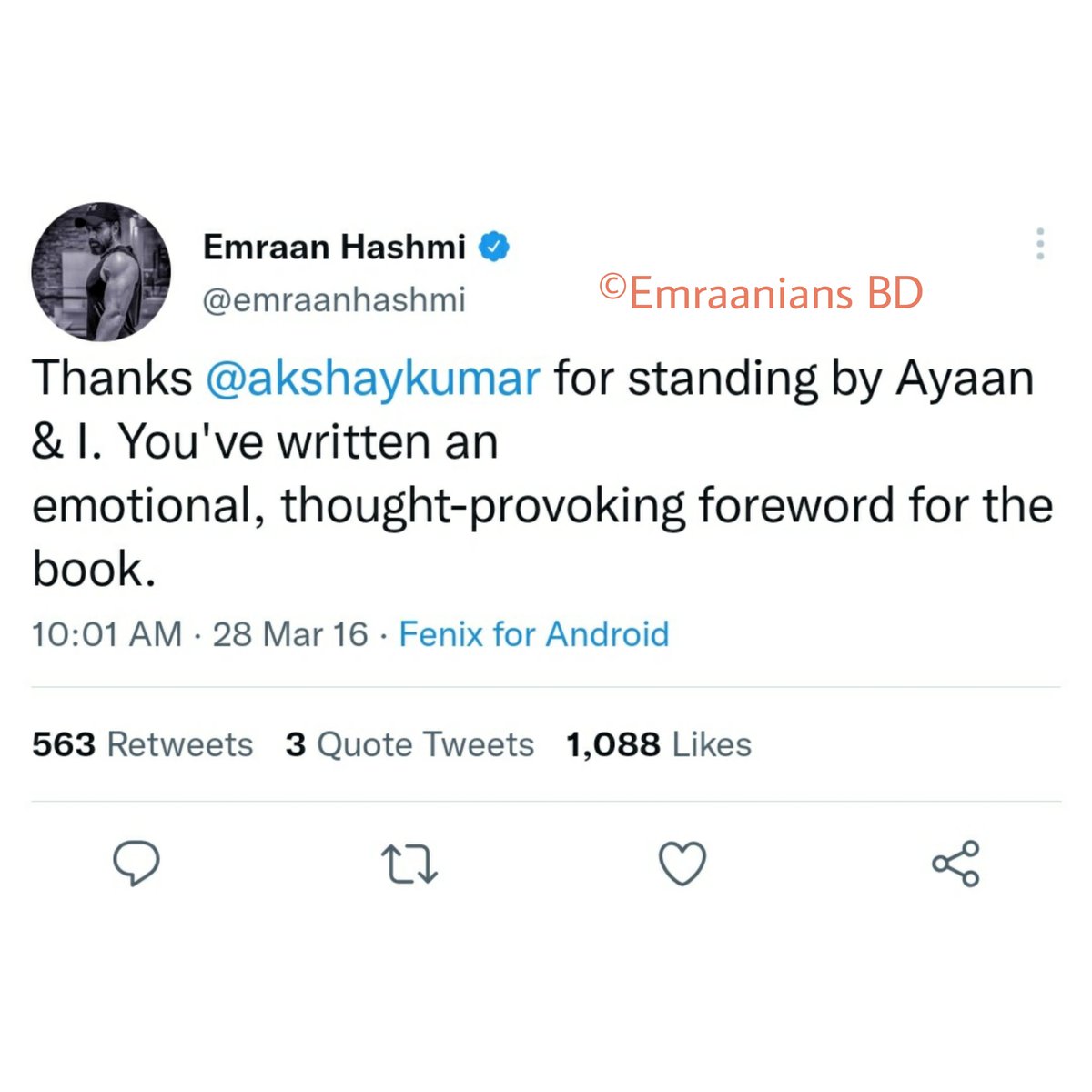 EmraaniansBD's tweet photo. #Throwback to 2016,
Some of the bollywood actors who loved and supported @emraanhashmi's book #TheKissOfLife.💙
.
.
.
.
.
@akshaykumar @BeingSalmanKhan @iamsrk @iHrithik #WorldBookDay #EmraanHashmi #AkshayKumar #SalmanKhan #ShahRukhKhan #HrithikRoshan #EmraaniansBD https://t.co/NJ1d0essaS