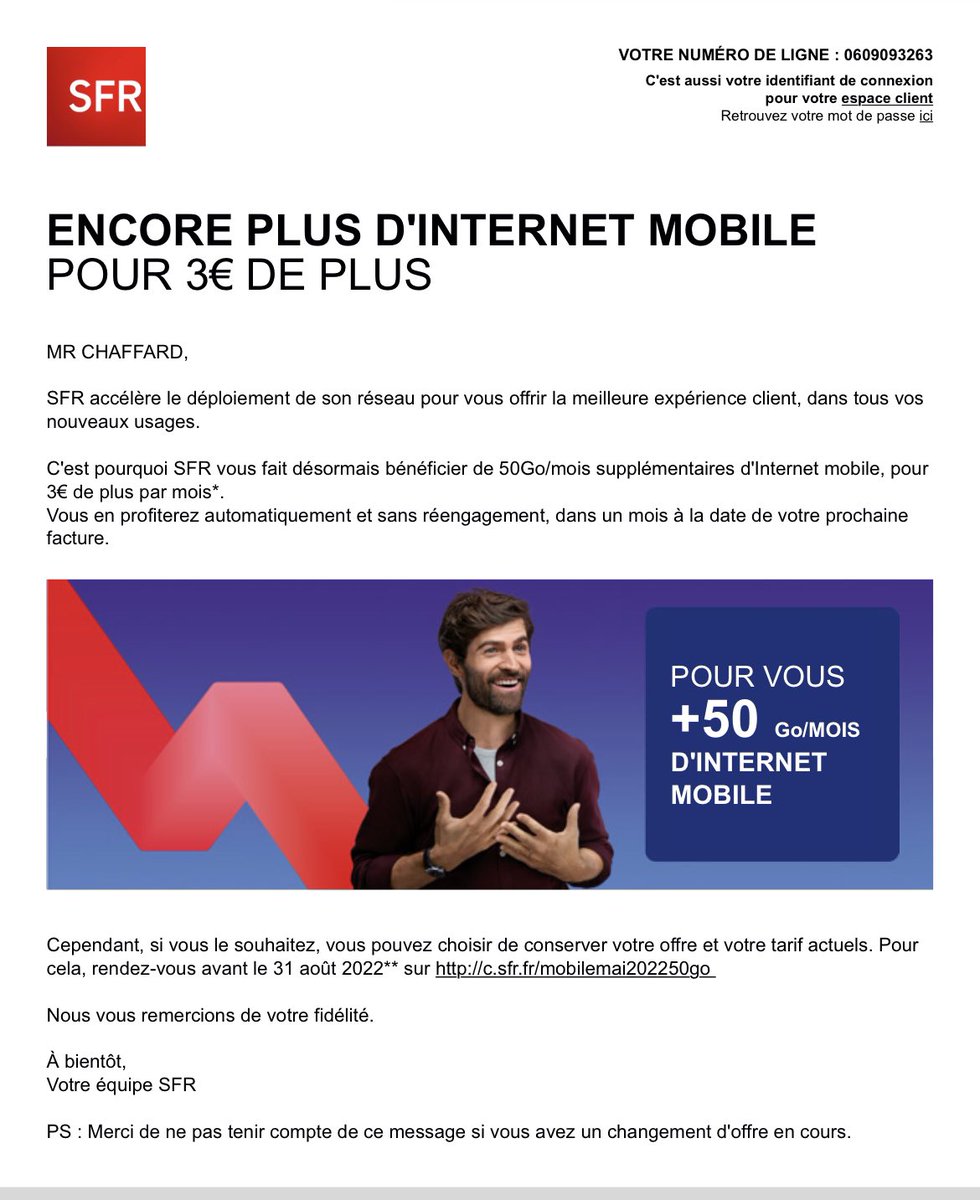 PChaffard's tweet photo. Comment peut on accepter qu’une offre qui implique une augmentation de tarif, doive être refusée. On est dans la vente forcée! Le process doit être inversé, demander de souscrire et non imposer par défaut. Que fait le DGCCRF? Inacceptable, il faut interdire ces pratiques. https://t.co/NxHj17RTcf