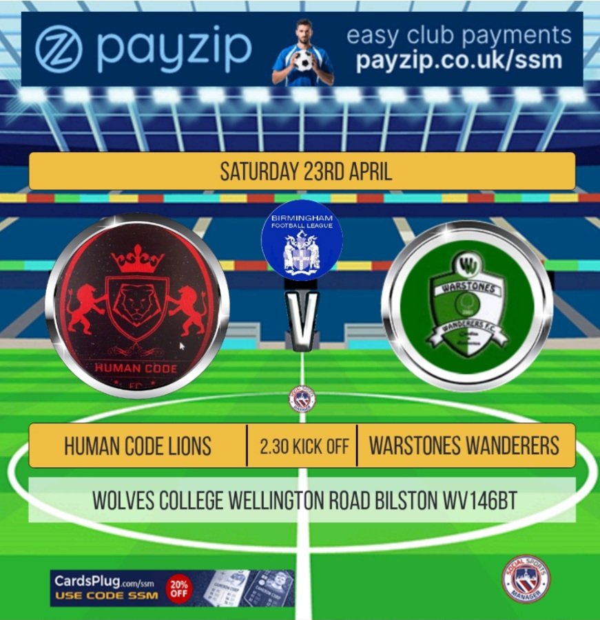 It's match day again for the boys and a very hard tough game today as we welcome @NorthWarstones to our place come down and support the lads as we still fighting for the league title and a win today will secure this but big opposition are in our way 
<a href="/BirminghamFL/">Birmingham League</a>
#upthelions🦁🦁