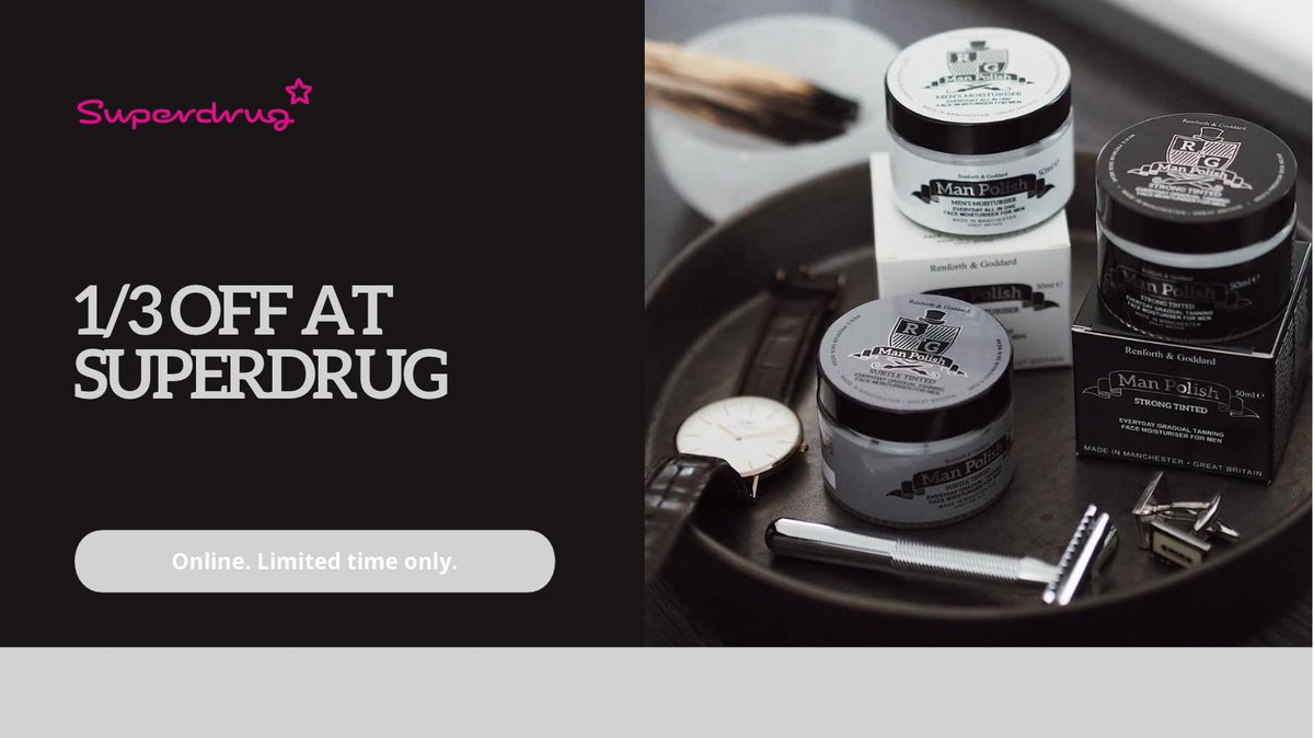 Our products are on #offer <a href="/superdrug/">Superdrug</a> online and for a limited time only ⏰ 
It’s the perfect way to give our #facecream a try - we’re confident you’ll love it!! 🖤
#skincare #formen #manpolishmovement