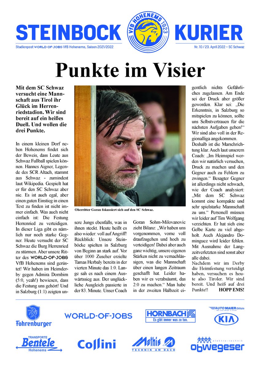 Vor lauter Aufstiegs- und Abstiegskampf kann man ganz vergessen, dass es auch richtig feinen Amateurfußball zwischen Altach, Lustenau und Dornbirn gibt. Wir haben sogar <a href="/SCRAltach/">SCR Altach</a> - Content zu bieten ;-). Ab ins Herrenried! Um 16 Uhr geht es los. #HoppEms #Vorarlberg #Hohenems