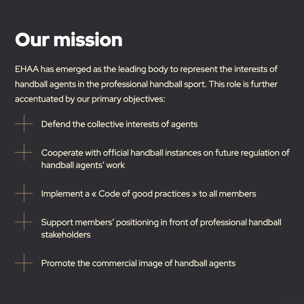 Welcome on the EHAA - European Handball Agents Association’s account. You’ll find here our news and statements about handball’s and the agents’ regulations. 
#EHAA #Handball