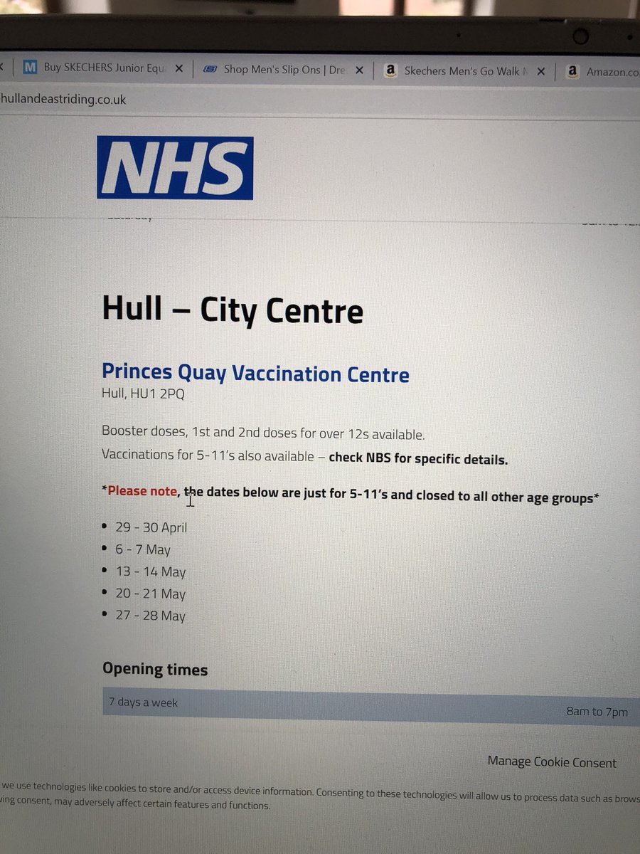 joy_dodson's tweet photo. @CHCPHull Not today you can’t! Took my 12 year old for second dose and turned away because only doing 5-11. I had checked the website too and 23 April is not on the 5-11 only list https://t.co/iEqBUAFIbd