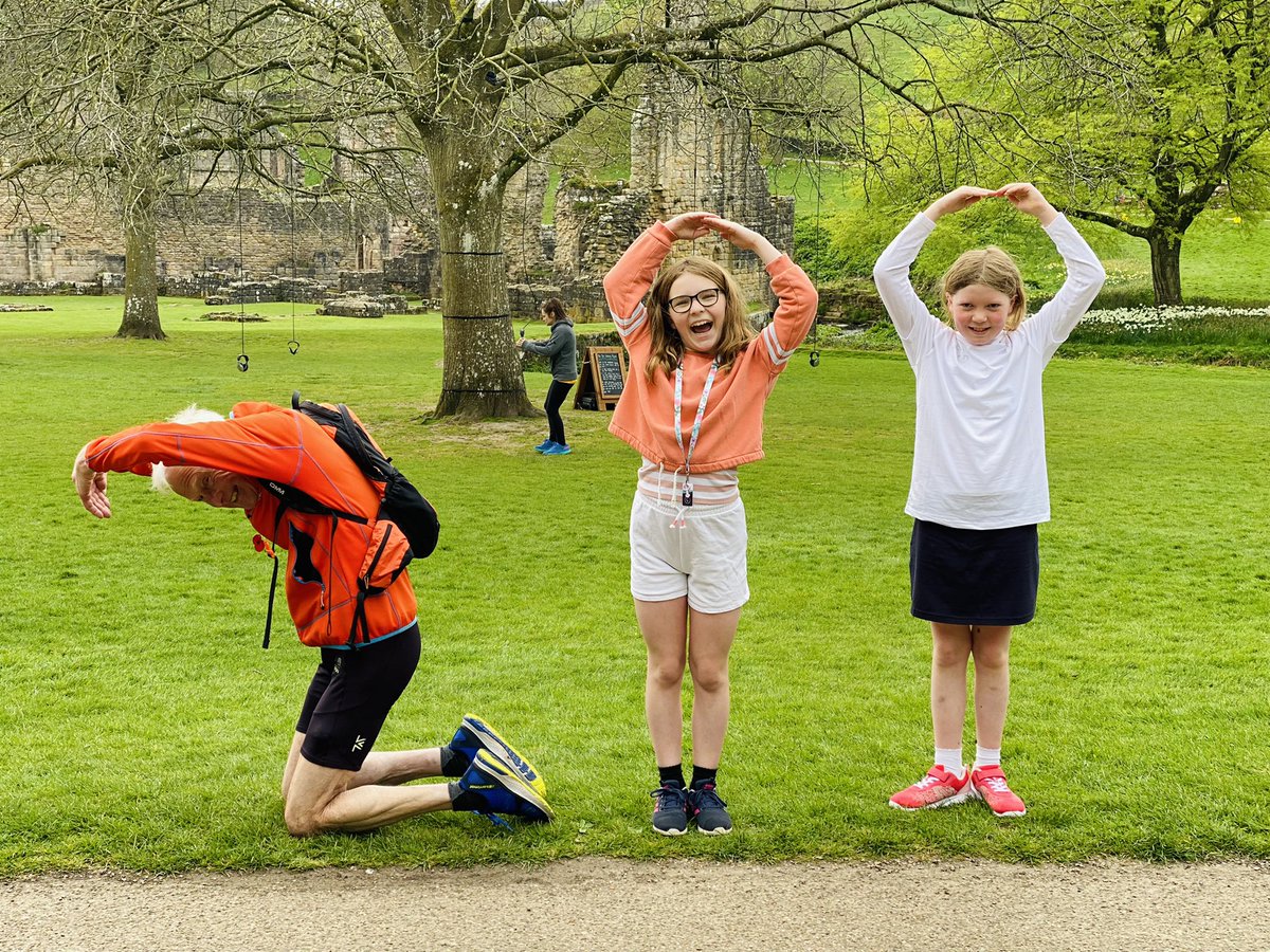 Thank you <a href="/parkrunUK/">parkrun UK</a> … the gift that will never stop giving. Three in one today; fun, friendship &amp; celebration. We all ran with Adrian to celebrate his 200th 🥳, Rosie got to run with Ella &amp; I got to run &amp; chat to <a href="/ian_rutson/">Ian Rutson</a> <a href="/fabbeyparkrun/">Fountains parkrun</a> #thankful