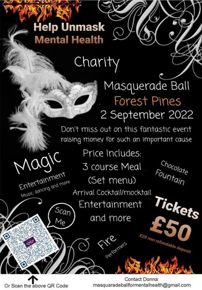 donnacook52's tweet photo. https://t.co/NepCo1Sgu0 
Im organising a Charity Masquerade Ball at Forest Pines 2 Sept 2022 to raise money for our local Mental Health Charities.I have a have a group set up with all the details and prizes that have so far been donated for the evening
https://t.co/BTCMl8Jdmz https://t.co/h2aEU6PlqH
