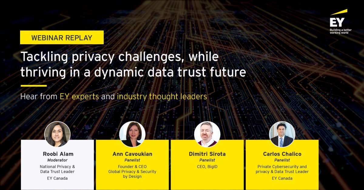 What alliances does a corporate Privacy Officer need to succeed? What Global #privacy trends are impacting the Canadian landscape most? Answers to these questions and more in our data trust webinar replay. Listen now. 🎙 spr.ly/6013K7aYl

#EYCanada #DataTrust