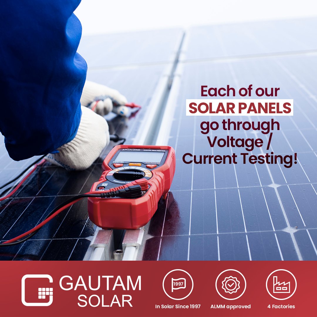GautamSolar2's tweet photo. Gautam Solar makes sure each of its solar panels are tested for adequate voltage and current, so that you do not face any issue of efficiency or effectiveness throughout the long life of the plant.

#GautamSolar #SolarPanels #QualityTest #SolarEfficient https://t.co/JnY3YPrbau
