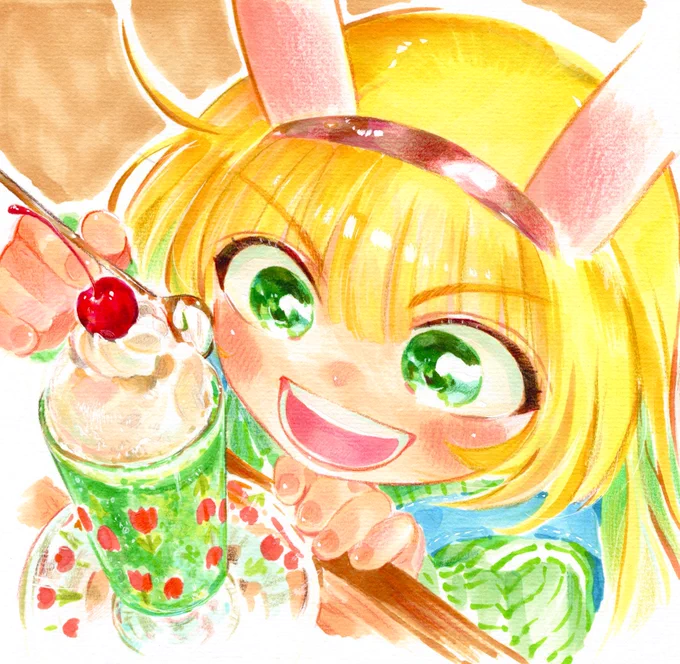 #デルコッファー 様へ 日々の感謝を込めてイラスト贈らせていただきました!  #アデリアレトロ とコラボしたクリームソーダ…!最高にステキです
