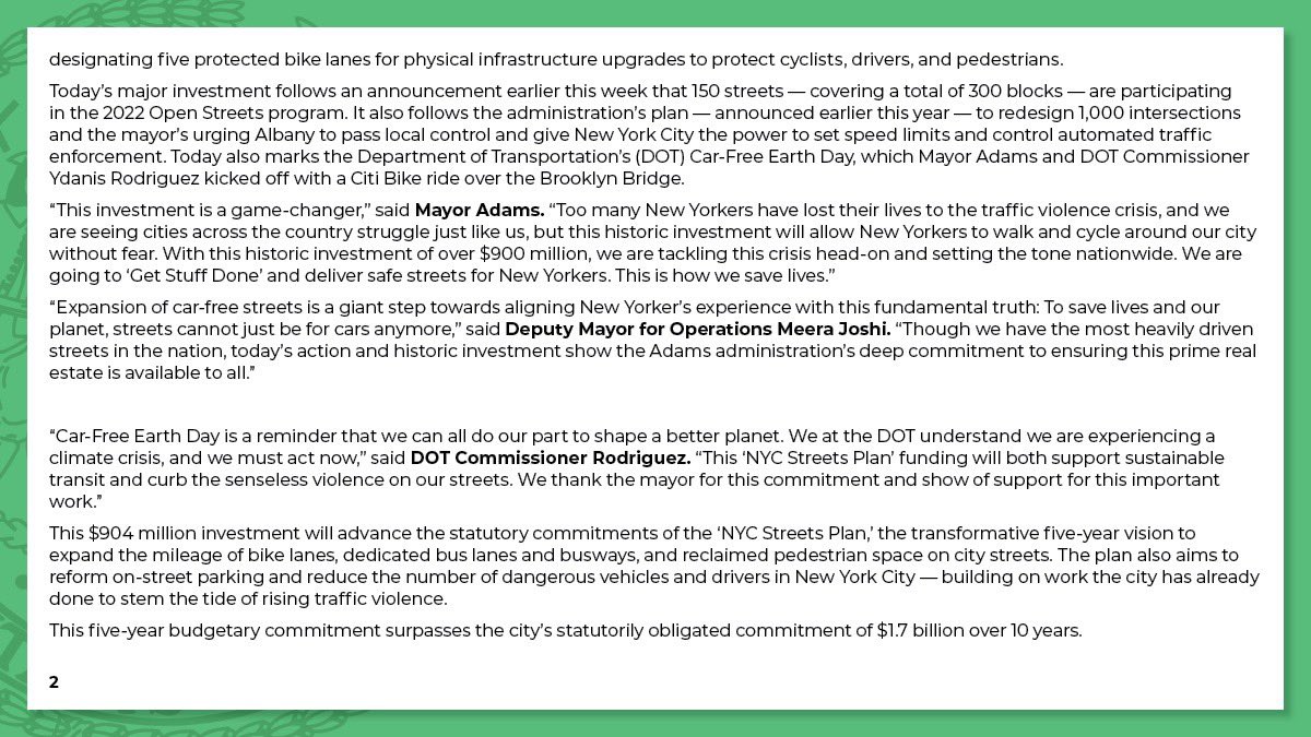 nycgov's tweet photo. .@NYCMayor announces an historic investment of more than $900 million in traffic safety to turn the tide on the traffic violence crisis. #EarthDay 

Learn more: https://t.co/HyH0KqgQXN https://t.co/zmgEPWkjGB