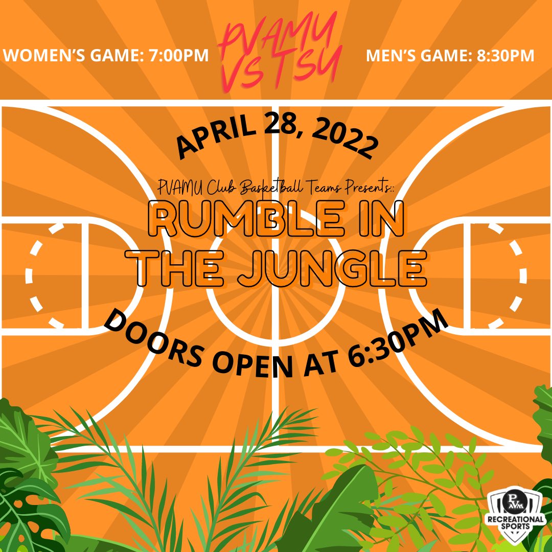 A lot is at stake in the #RumbleInTheJungle ‼️
Bragging Rights, Clean Sweep over TxPoo, and Rivalry Trophy to bring back to The Hill 🐾

April 28th, the Men’s and Women’s Club Basketball Team return home for a season finale against TxSU in this rivalry game in the Rec 📍6:30