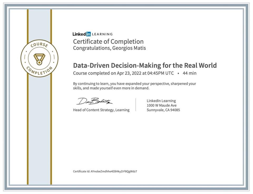 GeorgiosMatis's tweet photo. 🤓 Just finished the @LI_learning course “Data-Driven Decision-Making for the Real World”
👉🏼 The course shows how to use data to drive better decision-making & deliver successful outcomes
❗️The same principles apply to all #neuromodulation- & #spinalcorstimulation
1/2 https://t.co/4ovr4GpJRI