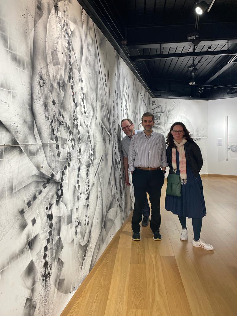 IanAndrewsArt's tweet photo. Great to welcome my collaborator @kostas_nikolop and @d_spathara to Point to Line to Particle @TheBeaconMuseum last day tomorrow!! #sketchbookcollider #sciart #scicoms #particlephysics #drawingprojectsuk https://t.co/qoKDjT1gZH