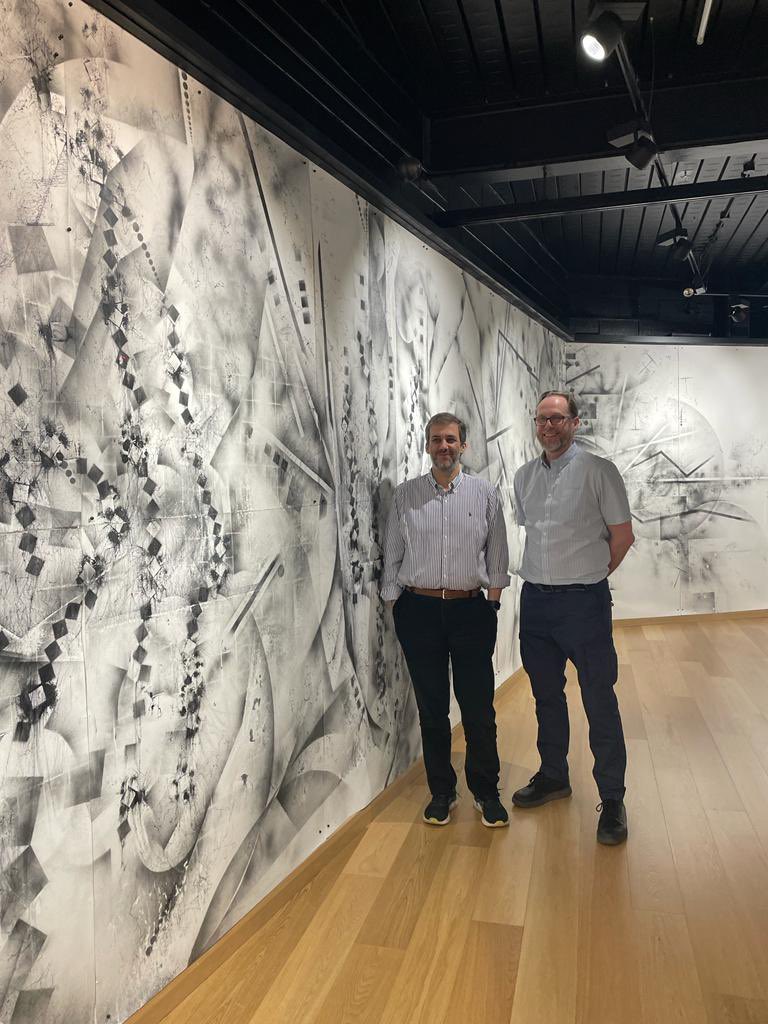 IanAndrewsArt's tweet photo. Great to welcome my collaborator @kostas_nikolop and @d_spathara to Point to Line to Particle @TheBeaconMuseum last day tomorrow!! #sketchbookcollider #sciart #scicoms #particlephysics #drawingprojectsuk https://t.co/qoKDjT1gZH
