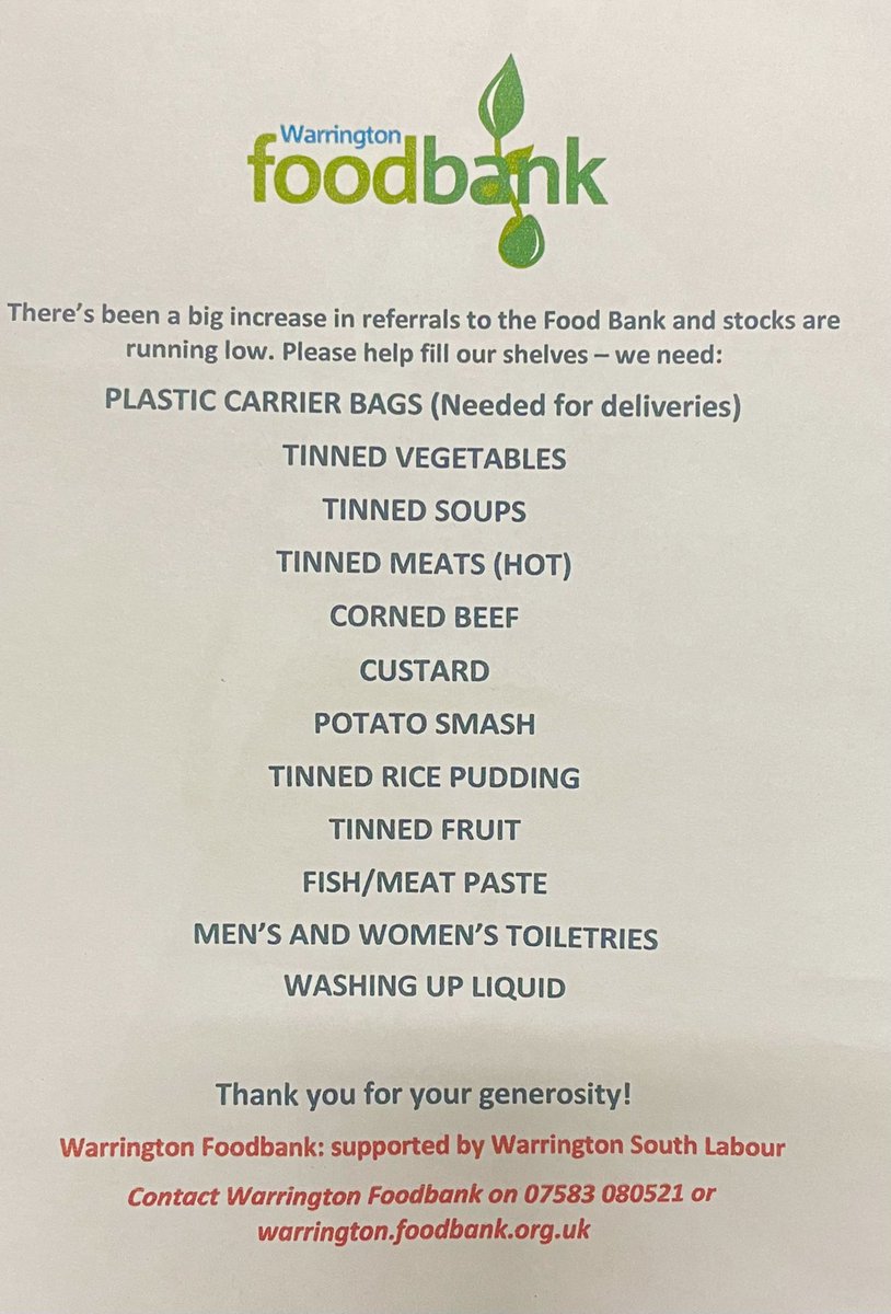 Below is our current shopping list, we would be extremely grateful for any donations 🙏 #foodbank #charity #community #Warrington