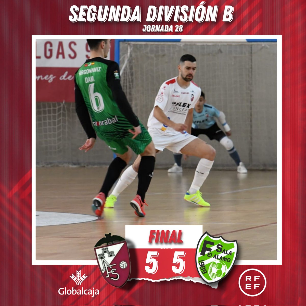albaceteFSala's tweet photo. 🏁𝙁𝙄𝙉𝘼𝙇 𝙎𝙀𝙂𝙐𝙉𝘿𝘼 𝘿𝙄𝙑𝙄𝙎𝙄Ó𝙉 𝘽
Albacete FS 5️⃣
FS El Álamo 5️⃣
#SegundaDivisiónB #ABFS https://t.co/8cLIMYS6vC