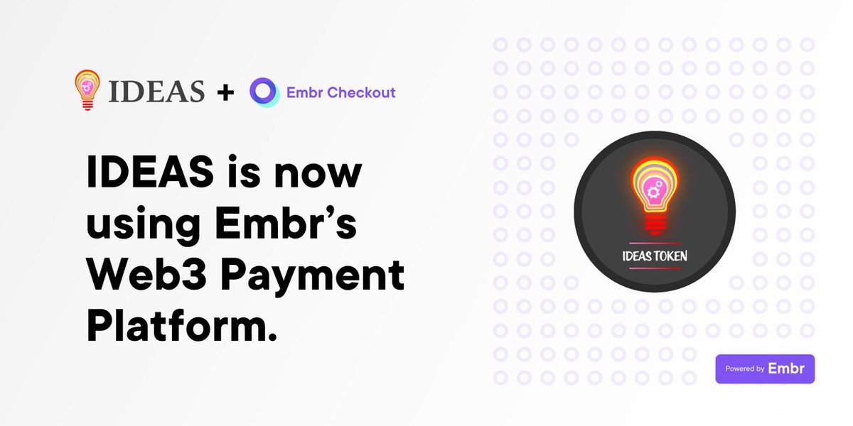IDEAS_TheToken's tweet image. IDEAS💡is now using Embr's web3 payment platform! 🔥🔥

Find it integrated on our website! 
ideastoken.com
 
@joinembr
 
#ideastoken #Embr #ideas #crypto #DeFi #IDS $IDS #Web3